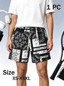Pantalones cortos deportivos antiarrugas para hombre, pantalones cortos de surf con estampado de cachemira patchwork transpirables, perfectos para regalos festivos y deportes - Negro - Ver 4