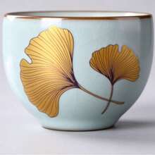 1/2/3/4/5 Pieces / Celadon Glaze / Ginkgo Leaf / Butterfly And Flower Pattern / Ru Kiln Cup / Crackle Glaze / Cultivatable / Personal Exclusive / Ceramic Tea Cup / Elegant Tea Accessory / 50ml / Delicate And Exquisite - Multicolor - View 16