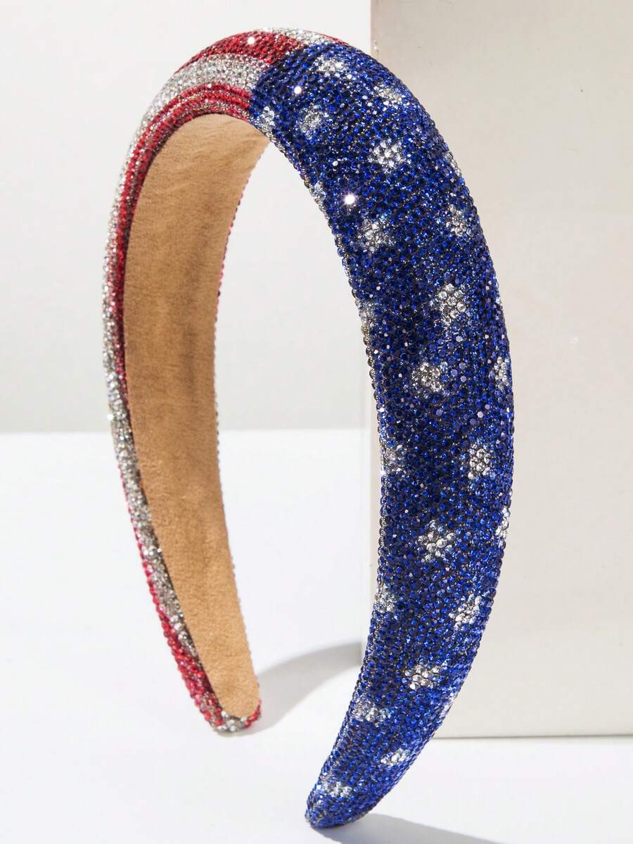 1 buah Bando Wanita Motif Bendera Hari Kemerdekaan Merah Putih Biru, Dekorasi Rhinestone Berkilau Minimalis, Cocok untuk Pesta - FG508-Pentagram - View 1