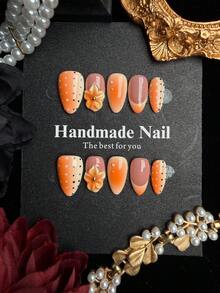 10pcs Short Almond-Shaped Handmade Press-On Nails, Y2K Style, Classic White French Manicure With Black Polka Dots, High-Quality Acrylic Fake Nail Set, Suitable For Women's Daily Wear And Holiday Use - Multicolor - View 2