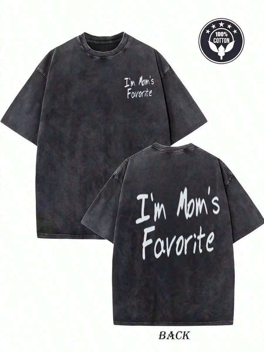 Ropa de hombre; Camisetas de verano; Soy la camiseta favorita de mi madre | Camiseta casual de manga corta con cuello redondo, estilo vintage lavado - Camiseta negra, con estampado de letras escritas a mano en blanco en la parte delantera y trasera, regalo perfecto para mamá o familia - 100%, corte relajado, ideal para conjuntos de verano 5HLU - Blanco - Ver 1