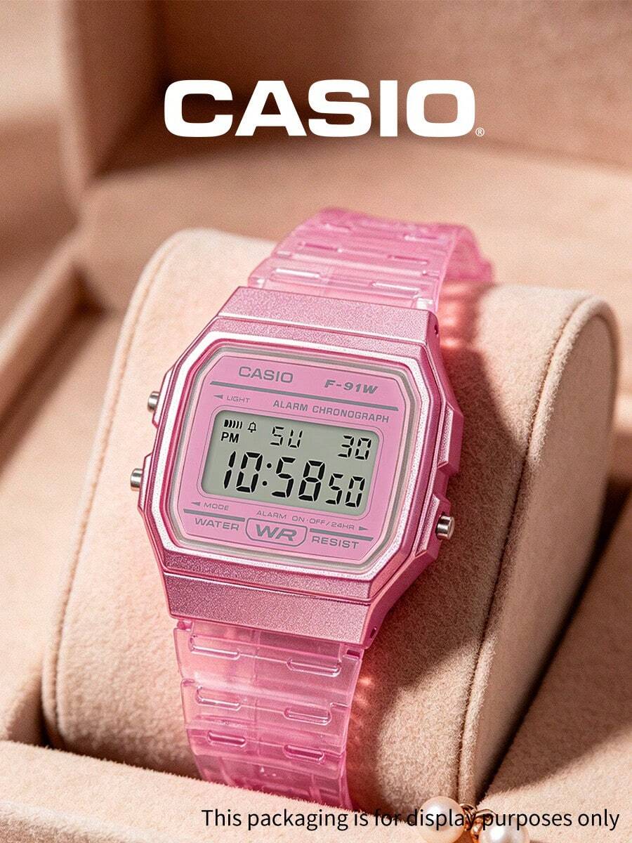 Casio復古數位手錶 鮮豔粉色 Y2K 防水運動錶 男女通用 F-91WS-4 - 粉色 - 查看 1