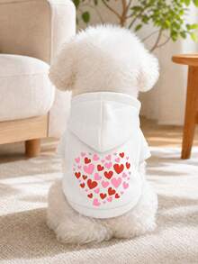 PETCIRCLE 1件寵物衣服，狗/貓戶外/室內服飾，舒適運動衫系列適用於小型犬和幼犬，春季/秋季，純白色心形圖案 - 白色 - 查看 9