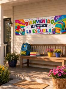 1pc Spanish Back To School Banner Decoration, Colorful Classroom Welcome Sign, Rainbow Art Theme Educational Wall Banner, Inspirational Spanish Teacher Classroom Decor - Multicolor - View 21