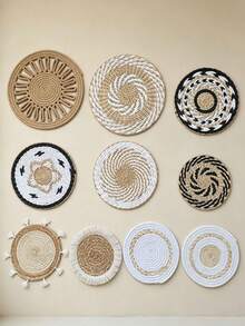 1/4/7/9/10Pcs Bohemian Wall Hanging Basket Decor, Cattail Woven Baskets Wall Decor, Boho Wall Decor, Round Farmhouse Wall Baskets For Rustic Home Kitchen Decor, Multiple Sizes - Multicolor - View 8