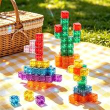 10er/30er/50er Packung transparente magnetische Würfelblöcke, STEM-Bildungsspielzeug zum Bauen für Kinder, Montessori-Frühförderung und Lehrmaterial, Geschenk für Jungen und Mädchen von 3-6 Jahren zu Feiertagen und Geburtstagen, tragbares sensorisches Reisespielzeug - Verschiedenfarbig - Übersicht 3