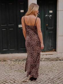 New Retro Leopard Print Strappy Fitted Dress - 棕色 - 查看 2