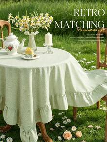 1pc Fresh Green Leaf Edge French Country Tablecloth, Romantic French Style Decorative Fabric, Universal For Kitchen / Dining Room / Room / Home / Dining Table / Coffee Table, Suitable For Kitchen Home Decor Kitchen Decor Room Decor Dining Table Decor Dining Table Decor Coffee Table Dining Room Tablecloth Square Tablecloth - Sprout Green - View 6
