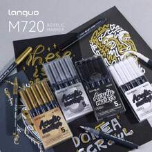 Languo 5pcs Highlighter Pen Set In White, Black, Silver, Gold, High-Quality Professional Super Black Ink Pens 4/6/9/12/21pcs Metal Clip Smooth Writing Fine Tip Markers, Watercolor Pens, Drawing Pens For Master Artists - Sets - View 3