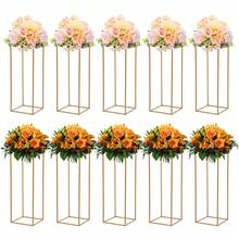 10-Piece Gold Modern Flower Stands For Weddings & Parties - DIY Decoration W/Stable Rectangular Base, Easy Assembly & Storage, High-Quality Iron Frame (60cm, 11lbs Capacity) - Gold - View 5