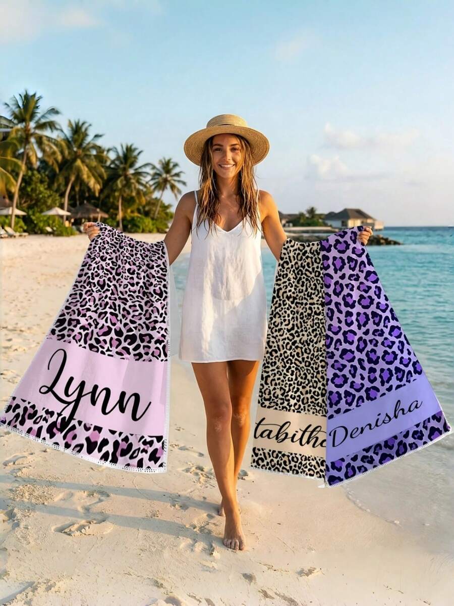 Customizable Leopard Print Beach Towel | Large Size Microfiber Quick-Dry, Ultra-Soft Fabric, Perfect For Camping, Surfing, Swimming, And Beach Fun, Polyester Material, Modern Style, Summer Essential - Multicolor - View 1