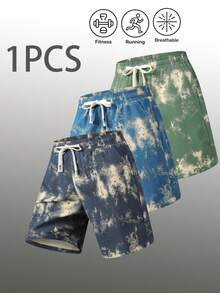 Men's Tie-Dye Drawstring Elastic Waist Casual Beach Shorts, Summer - Grey - View 11