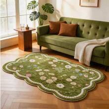 1pc Green Spring Wavy Edge Doormat, Floral Fresh Entrance Mat, Small Flower Entryway Carpet, Artistic Style Living Room Rug, Home Decor Carpet, Bedroom Elegant Artistic Floor Mat, Artistic Home Decor Rug - Multicolor - View 2
