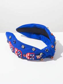 1pc USA Flag Knot Headband With Rhinestones, Unique Creative Accessory For 4th Of July And Other Occasions Hairband - FG105 - Blue - View 3