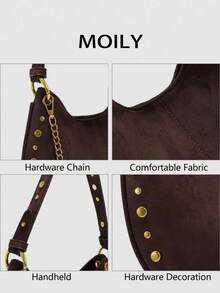 Punk Style Rivet Adjustable Shoulder Crossbody Saddle Bag For Women - Burgundy - View 9
