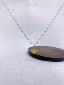Stainless Steel Waterproof Non-Fading Octagonal Gemstone Rectangular Block Necklace, Suitable For Women's Daily Wear - White Diamond Eight-pointed Star - View 2