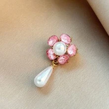 1件優雅鋅合金花卉胸針，適合女性，適用於春、夏、秋、冬及日常配戴 - 粉色 - 查看 3