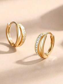 1 Pair Gold Elegant Personalized Minimalist Line Zirconia Double Layer Ear Cuff - Yellow Gold - View 5