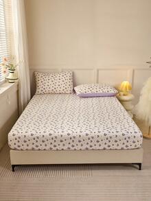 1pc Purple Floral Rabbit Pattern Fitted Sheet, Modern Fashion Mattress Protector, Soft And Breathable, -Twin, Full, Queen, King, Deep Pocket Design Up To 11.8 Inches, Machine Washable. Back To School, Dorm Essentials - Mauve Purple - View 4