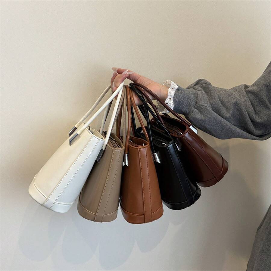 Bolso de Cuero Genuino para Mujer, Elegante Bolso de Mano y de Hombro para Oficina, Citas y Fiestas, Diseño Retro de Color Sólido a la Moda 2026, Nuevo Bolso Vertical Simple y Elegante para Viajes Diarios, de Hombro y Bandolera, Bolso Pequeño Cuadrado - Caqui - Ver 1