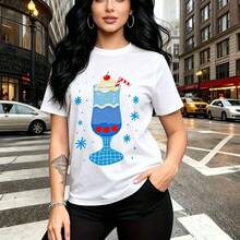 Camiseta de mujer con estampado de delicioso batido azul y cereza con diseño colorido y moderno - camiseta casual de manga corta con ajuste cómodo y estilo urbano vibrante - ideal para paseos por la ciudad, reuniones con amigas y el regalo perfecto p - Blanco - Ver 10