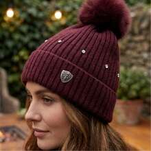 Women's Winter Thermal Hat With Glitter, Hypoallergenic, Lined With A Cute And Stylish Pom-Pom, Warm And Stylish. - MYA-39 preto c/ detalhe - 查看 4