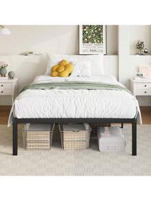 Twin Bed Frame, 14 Inch Metal Platform Beds With Storage Space, No Box Spring Needed And Easy Assembly, Black - Black - View 2