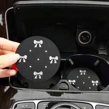 2pcs Bling Rhinestone Bow Car Cup Holder Coasters Anti Slip Spill Proof Automotive Insert Mats Universal Fit Silver - Silver - View 3