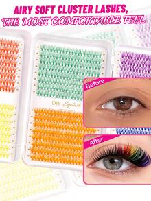 960pcs Rainbow D-Curl Colored Cluster Lashes, 6 Styles Soft Lightweight Reusable DIY Lashes, Beginner Makeup For Party, Cosplay & Back To School - D - View 6