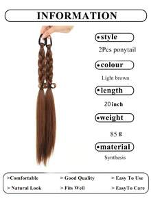 2pcs 20 Inch Synthetic Long Braided Ponytail Hair Extensions With Rubber Band For Women Daily Use Braided Hair Bundles - Multicolor - View 4