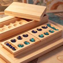 木制便携式曼卡拉棋盘游戏套装，成人国际桌上游戏，棋盘游戏，石头游戏，曼卡拉 - 彩色 - 查看 6