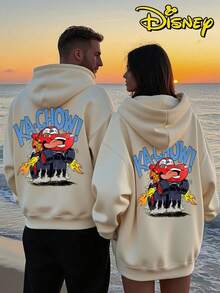 Couples Disney Cars Lightning McQueen Print Hooded Sweater, Casual Street Style Sweatshirt, Single Piece 1pcs - Men's Apricot - View 1