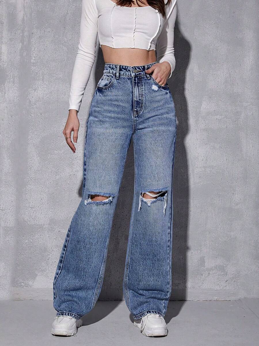 ICON Jeans desgarro de talle alto - Lavado ligero - Ver 1
