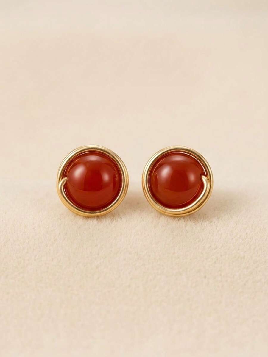 Women Stud Earrings - Red - View 1