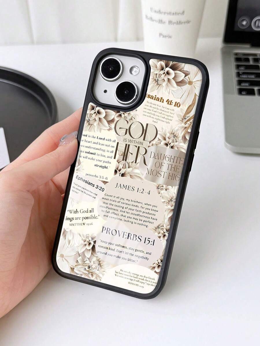 1 funda de teléfono de moda no incluye cordón ni soporte. 1 funda de teléfono suave con diseño floral y eslogan de la Biblia, textura de cuero de cobertura total, compatible con 11/12/13/14/15/16/17 Pro. - Multicolor 3 - Ver 1