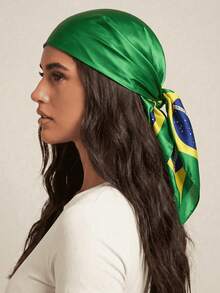 1pc Brazil Flag Headscarf - 35 Inch Casual Fashion Square Scarf Brazil Theme Fashion Accessory Square Scarf - Multicolor - View 5