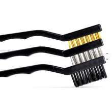 pdva 3pcs Bent Handle Wire Brush Set, Stainless Steel/Brass/Nylon Bristle Mini Cleaning Brushes, Suitable For Rust Removal, Oil Stain Removal, Deep Gap Cleaning, Multi-Functional Household And Industrial Scrubbing Tools - Multicolor - View 3