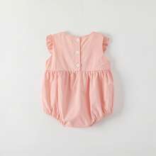 Set de 2 piezas Pelele bordado dulce para bebé niña con sombrero, conjunto de verano - Rosa Pálido - Ver 2