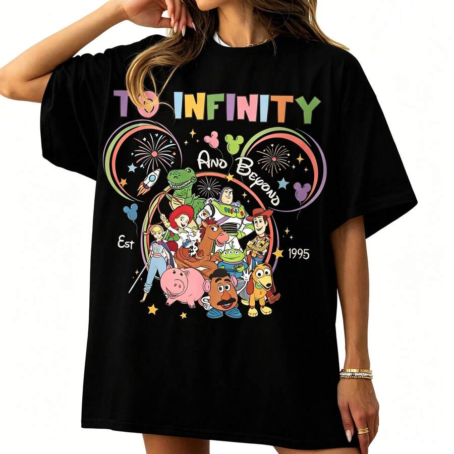 Disney's Genuine Authorization, Comfortable Color Unlimited Extension Toy Story T-Shirt, Woody, Buzz Lightyear, Tracy, Tyrannosaurus Rex T-Shirt, Disney Friends' Family 2026 Travel Suit, Retro Gift, 100% Cotton High-Quality T-Shirt, Fitted T-Shirt, Unisex, Excellent Gift, Free Of Charge. - 黑色 - 查看 1