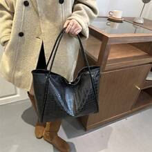 Bolso de cuero genuino de lujo, clásico y elegante, adecuado para uso diario y ceremonias. Bolso de mujer de gran capacidad, nuevo bolso tote de moda 2026, bolso de mano con patrón de cocodrilo, bolso de hombro, versátil para el transporte diario. - Rojo - Ver 3