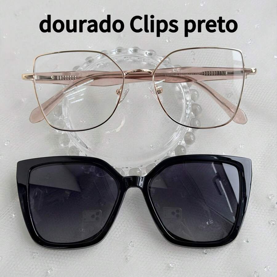 Women's Clip-On 2-In-1 Eyeglass Frame, New Model, Super Cute Metal, Polarized Lens, Fashion 0323 - Black - View 1