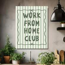 Plano 2D, 1 pieza PLANO 2D sin marco, póster de lienzo de moda Work From Home , arte de pared con cita divertida de jefa chica a rayas verdes, impresión de pintura decorativa estética minimalista para oficina, sala de estar, dormitorio, decoración moderna del hogar, Plano 2D - Enmarcado - Ver 4