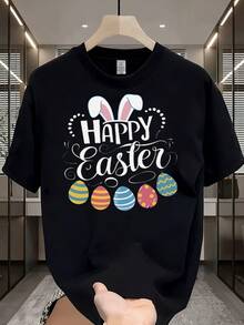 Camiseta casual para hombre, estampada con orejas de conejo de Pascua y patrones de huevos, un regalo festivo de moda, adecuada para uso diario, ropa de verano para hombre, tops de verano, tops y camisas para hombre - Blanco - Ver 7