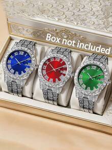 2 Pieces / 3 Pieces6-Piece / 9-Piece Men's Quartz Watch Sets In Hip-Hop Style With Rhinestone Inlays, Ideal Gift Choices. - Multicolor - View 14