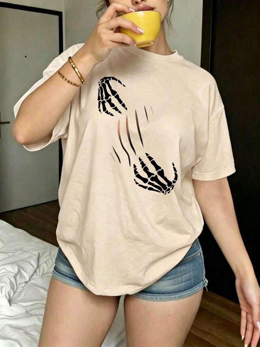 NewSummerCasual Arrival! New! Women's Short-Sleeved Blouse, Plain Design, Ideal For Lounging At Home Or Casual Wear. Limited Time Offer. Beautiful Blouse, Comfortable And With A Regular Length. - 杏 - 查看 1
