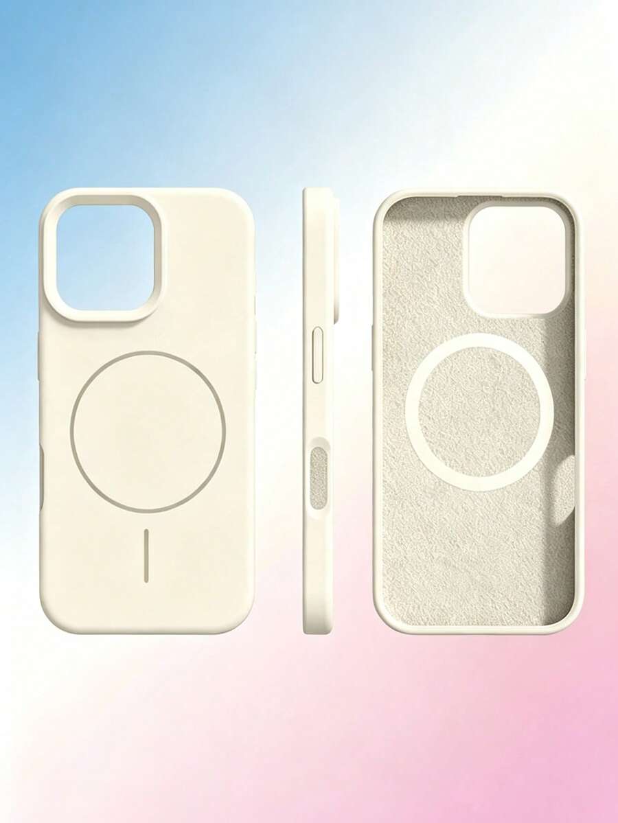 1pc Magnetic Adsorption Phone Case Compatible With Iphone 17, Minimalist Anti-Drop Design Compatible With Iphone 15 Pro Max, 16 Pro, 15 Plus, Couple Case Compatible With Iphone 12, 11 Wireless Charging - Antique White - View 1