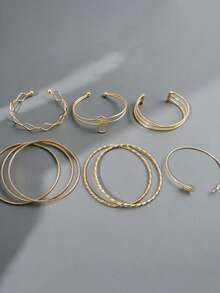 6pcs Simple Fashion Old Money Style Geometric Pattern Infinity Symbol Bangle Set For Women & Couples, Vacation, Date, Gift, Daily Casual, Party, Wedding - Yellow Gold - View 4