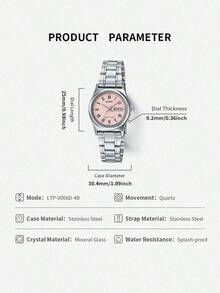 女款經典石英手錶 30mm 銀色不鏽鋼錶帶 粉色錶盤 羅馬數字 日期與星期顯示 3ATM 防水 日常辦公商務休閒 生日週年母親節情人節禮物 Casio LTP-V006D-4B - 粉色 - 查看 6