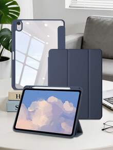 Capa Protetora de Acrílico Azul Profundo Compatível com iPad 10th/11th/10.2/10.5/Air4/Air5/10.9/Pro11/Air 11-In.(M2)-2024/Pro 11-In.(M4)-2024 (A16) 11 Polegadas 11th Geração 2025 Modelos Mini6/Mini7, Slot para Caneta Integrado, Carcaça Traseira de Acrílico de Alta Transparência, Suporte Ajustável de Ângulo de Visualização Tri-Dobrável, Capa de Tablet Dobrável, O Produto Não Inclui Caneta, Alguns Modelos Equipados com Moldura de Câmera - Azul profundo - Visão 1