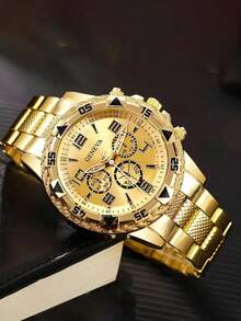 6件組休閒經典男士大錶盤商務時尚合金鋼錶帶手錶套裝 - 彩色 - 查看 6